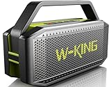 W-KING Bluetooth Lautsprecher Box, 60W Musikbox Groß Wasserdichter Tragbarer Party Outdoor Boombox, Tiefer Bass, Power Bank/EQ/40H/TF/AUX/Stereo Pairing/NFC