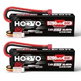 HOOVO RC Batterie 2S LiPo Akku 7,4V 5200mAh 80C Hardcase mit Deans Stecker Batterie Ersatzakku für RC Auto LKW Heli Flugzeug Rock Crawler Airplane Helicopter Rc Car Truck Boot(2 Packs