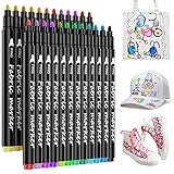 LUZOON 24 Farben Textilstifte Textilmarker Waschmaschinenfest Stoffmalstifte Waschfest Permanent Stoffmalfarben Stifte für T Shirt, Jutebeutel, Stoffbeutel (24 Mehrfarbig)