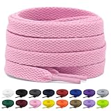 Shecret 2 Paar Flache Schnürsenkel, 8mm Breite Schnürsenkel, Flache Schnürsenkel Ersatz Reißfeste Schuhbänder für Turnschuhe, Laufen, Erwachsene, Kinder, Polyester (Rosa, 120 cm - 2 Paar)