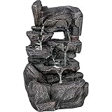 STILISTA Gartenbrunnen Steinwasserfall 47 x 28 x 25 cm, mit LED Beleuchtung, inklusive Pumpe