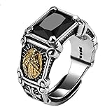 QAOLJYT Ringe, Echt 925 Sterling Silber Schwarz Stein Ring, Mann Frauen Jungfrau Mary Cubic Zirkonia Onyx Schmuck Offen Größe