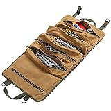 Werkzeug-Rolltasche aus Gewachstem Leinwand, Große Schraubenschlüsselrolle mit 6 Reißverschlusstaschen, Multifunktionale Rolltasche