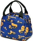 Lunchbox für Kinder, isolierte Lunchtasche, groß, wiederverwendbar, auslaufsicher, Kühltasche für Jungen, Mädchen, Schule, Reisen, Picknick (Engineering Car Blue)