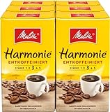 Melitta Harmonie Entkoffeiniert Filter-Kaffee 6 x 500g, gemahlen, Pulver für Filterkaffeemaschinen, koffeinfrei, milde Röstung, geröstet in Deutschland, im Tray