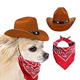 AWOCAN Hund Cowboy Hut und Bandana Schal Hund Katze Sombrero Welpe Hut Hund Katze Kostüm Cosplay Kappe Welpen Haustier Hund Katze Urlaub Haustier Party Dekoration (Kaffee)