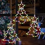 Therlan 3 Stück Weihnachtsdeko Fenster Beleuchtet, 55 LEDs weihnachtsbeleuchtung Fenster Mit Timer, LED Fensterbilder Beleuchtung Batterie, 8 Lichtmodi LED Fensterdeko Weihnachten Beleuchtet Bunt