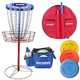 eurodisc Disc-Golf-Korb DLC Double Layer Chain mobiler Discgolfkorb mit 24, (2 Reihen), schweren Ketten + Tasche für Transport + Sporttasche Easybag + Discgolf Starter Set (3 Scheiben)