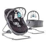 Engel & Storch Babywippe VIGO Baby Schaukelstuhl Babywiege mit abnehmbarem Bezug und Spielebogen - in Grau + Schwarz