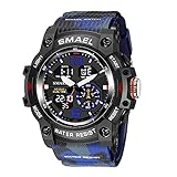 KXAITO Herren Analog Sportuhr Militär Uhr Outdoor LED Stoppuhr Digital Elektronische Große Dual Display Wasserdicht Taktische Armee Armbanduhren für Männer 8007, 8007_Camo Blue, Large, Militär