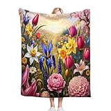 Gumntun Kuscheldecke 150x200 cm Bunte Blumenfrau, Warm Flauschige Decke TV-Decke Mikrofaserdecke, 3D Bedruckt Flauschige Plüsch Decke für Familie Mutter Papa Kinder Ehefrau Freunde_B1306