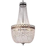 Wellmet Kristallleuchter Kristall Kronleuchter Vintage 9-Licht Ø50cm Kristall Pendelleuchte Esstisch Korb Lüster Wohnzimmer Modern Glas Hängeleuchte Treppenhaus Landhaus Lampe Hängend Deckenleuchte xL