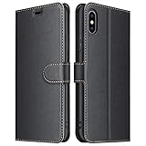 ELESNOW Hülle für iPhone X/XS, Premium PU Leder Flip Wallet Schutzhülle Tasche Handyhülle für iPhone X/XS (Schwarz)