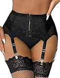 ohyeahlady Sexy Strumpfhalter Damen Strapsen Halter Große Größen Strapsen Dessous Set mit Strumpfband Straps Set Strumpfgürtel mit 6 Halter Wetlook Strapsgürtel Strapshalter Schwarz,3XL-4XL