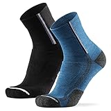 DANISH ENDURANCE Merino Fahrradsocken, Gepolstert, Atmungsaktiv, für Herren & Damen, 2 Paar, Mehrfarbig (1x Schwarz, 1x Blau) 43-47