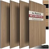 tectake® 3D Akustikpaneele 120 x 60 x 2,1 cm, Holz Optik Paneele, Wandpaneele in Holzoptik als Schallabsorber, Panels für Wohnzimmer, Küche, Wandverkleidung, Schallschutz - Eiche, 4er Set