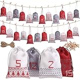 Kesote Adventskalender zum Befüllen Säckchen 24 Weihnachtskalender Beutel Selber 15x10cm Mini Stoffbeutel Weihnachten Klein Stoffsäckchen DIY Tüten
