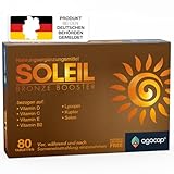 SOLEIL, Bräunungskapseln mit Beta Carotin für natürliche Bräune – 2 in 1 Selbstbräuner – Effektiver Lichtschutz mit Beta Carotin Hochdosiert – mit Vitaminen C, E, D, Selen und Kupfer – 80 Tabletten