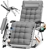 KESSER® Sonnenliege Liegestuhl Klappbar & Wetterfest, Gartenstuhl Belastbar 200kg Ergonomisches Polster Extra Breit Verstellbare Rückenlehne Gartenliege inkl. Nackenkissen & Getränkehalter, Grau