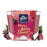 Glade (Brise) Langanhaltende Duftkerze im Glas, Merry Berry Cheers, bis zu 30 Stunden Brenndauer, 4er Pack (4x224 g)