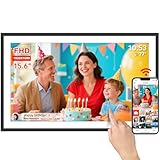 FRAMEO Digitaler Fotorahmen 15,6-Zoll extra große WiFi Digitaler Fotorahmen mit 32GB 1920 * 1080 IPS HD Touchscreen Desktop und Wandmontage Teilen von Fotos und Videos über FRAMEO APP mit Wetter Musik