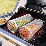 2 Stück Rolling Grillkorb Zylindrischer Grillkorb Edelstahl,20CM Rolling Grilling Basket,Robuster Grill Zubehör für Vielseitiges Grillen im Freien - Gemüse,Fisch,Fleisch,Grillen,Camping - Grillnetz