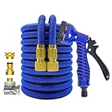 Gartenschläuche, ausziehbar, Erweiterbarer Gartenschlauch mit doppeltem Metallanschluss, mehrfarbig, 17–100 Fuß(Blue,33FT-10M Extended)