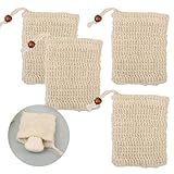 TSUOUKL4 Stück Seifensäckchen Bio, Seifensäckchen Sisal Seifenbeute Natur Seifensäckchen Sicherer und Langlebiger Sisalfaser seifensäckchen für Haarseife, Seifenbeutel Set Seife Mesh Tasche
