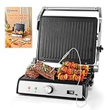 Aigostar Panini Grill, Sandwichtoaster mit Lebensmittel-Sonde, Kontaktgrill, Herausnehmbaren Antihaft-Platten, 2000W, Automatischer Temperaturregelung, 180° Flach Aufklappbar, Max Pro