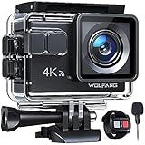 WOLFANG GA100 Action Cam 4K 20MP Unterwasserkamera WiFi 40M wasserdichte EIS Bildstabilisator Helmkamera 170°Weitwinkel Camcorder (Externem Mikrofon, 2.4G Fernbedienung, 2 Akkus und Zubehör Kit)