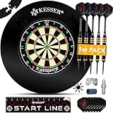 KESSER® Dartscheibe Kork mit 9 Dartpfeile Professional Dartboard 21 Pro Flights Steeldart Offizielle Dartscheibe 9 Pfeilen Metallspitze Profi Steeldartscheibe inkl. Dartscheibenring & Montageset