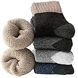 Josnown Thermosocken Herren, 5 Paar Dicke Frotteesohle Winter Warme Socken, Anti Schweiß, Thermo Effekt, Atmungsaktives Wollsocken, Größe 37-44