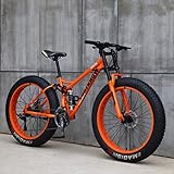 Mountainbike, 26 Zoll (66 cm), MJH-01, Erwachsene, Fat-Tyre-Mountain-Trail-Bike, 24-Gang-Fahrrad, Rahmen aus Karbonstahl, doppelte Vollfederung, doppelte Scheibenbremse, Orange/Cyan