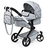 Bayer Design 17007AA Puppenwagen Xeo mit Tasche, höhenverstellbarer Griff, Schwenkschieber, wandelbar als Puppenjogger, bewegliche Vorderräder, integrierter Korb, Grau, Weiß, Rosa