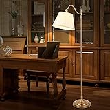 ACMHNC Stehlampe Wohnzimmer Vintage Stehlampe mit Fernbedienung, 12W LED Leselampe Stehleuchte mit Stoff Lampenschirm, E27 Nostalgie Bronze Stehlampe Dimmbar für Schlafzimmer Arbeitszimmer