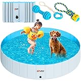 Lovpet® Faltbarer Hundepool Schwimmbecken für Große & Kleine Hunde, inkl. Hundespielzeug (XL) 160cm Ø Höhe 30 cm Faltbare Hunde Pools Planschbecken für Kinder und Hunde, Hundebadewanne Hundebad