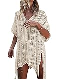 DHAIGOU Damen Gestrickte Strandkleid Sommer Strandponcho Strandurlaub Badeanzug Bikini Cover-Ups, beige, Einheitsgröße