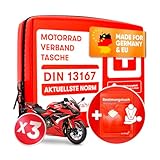 PURAHELP 3x Motorrad Verbandskasten nach aktueller Norm 2024 DIN 13167 (StVO konform) - Inkl. Beatmungstuch - Motorrad Erste Hilfe Set 2024 Mini Klein