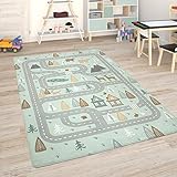 Paco Home Kinderteppich Teppich Kinderzimmer Spielmatte Straßenteppich Spielteppich, Grösse:155x230 cm, Farbe:Türkis