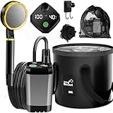 ITMNMNL Campingdusche,Camping Dusche mit Pumpe,Camping Dusche mit Wiederaufladbarem Akku,Tragbare Mobile Dusche,mit Duschkopf und 2M Schlauch,Klappeimer, für Garten,Autowaschen,Strand,Reisen