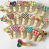 UOOOM 40 PCS Bunt Herz Holz Clips Wäscheklammern Mini Holz Klammern deko klammern für DIY Fotos Clips Hochzeit Geschenk Craft Decor