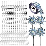 Bafutayawa Vogelabwehr Set für Garten - Taubenschreck Windrad und Spiralstäbe - Reflektierende Taubenabwehr Balkon Alternative zu Spikes - Vogelschreck Band und Scheiben Silber