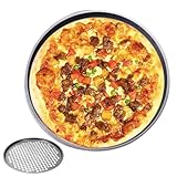 KinMokusei Pizzablech, Rund Pizza Backblech, Perforierte antihaft Pizzapfanne aus Karbonstahl,Backstahl Gelocht Pizzapfanne für den Ofen,Antihaftbeschichtete Backform, Pizzaform (29cm)