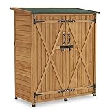 M MCombo Gartenschrank Holz Wetterfest, Klein Outdoor Gartenhaus Gerätehaus, für Außenbereich & Balkon & Terrasse, 122×60×137cm, 0707 (Natur)