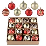 Valery Madelyn Weihnachtskugeln,16stück 6cm Christbaumkugeln Weihnachtskugel mit Geschenkpaket, Weihnachtsbaumschmuck Christbaumschmuck mit Aufhänger,deko Weihnachten ,Thema Rot Gold