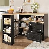 360° drehbare Essbar mit Schubladen Snackregal offenes Ablagefach Buffetschrank für Schlafzimmer Wohnzimmer Esszimmer Küche Anrichte Sideboard Stauschrank Schwarz 138-204x39x104 cm