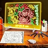 LED Notiztafel mit Farben, Leuchtendes LED Zeichenbrett für Kinder mit 13 Farben & 6 Modi mit Schalter 35x25 cm, inklusive Adapter, Aufhängekette&Ständer, Acryl Notiztafel kreatives Geschenk
