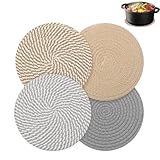 4 Stück Topfuntersetzer Set, 20cm Runde Untersetzer Topf Baumwolle Faden Weben Matte, 4 Farben Untersetzer Teekanne,Topfuntersetzer Teller,Heißer topf Halter Topflappen für Küche Schüssel Topf Pfannen
