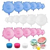 Silikondeckel 18 Stück Silikon Stretch Deckel Set, BPA Free Wiederverwendbar Dehnbare Silikondeckel, Verschiedenen Größen, Rund Silicone Stretch Lids für Schüsseln, Becher, Dosen, Obst