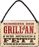 schilderkreis24 Blechschilder Kollektion 18x12cm – Lustige Grillsprüche: BBQ-Deko & Geschenkideen für Grillfans (SCHMEISS DEN Grill AN, WIR MÜSSEN FETT VERBRENNEN)